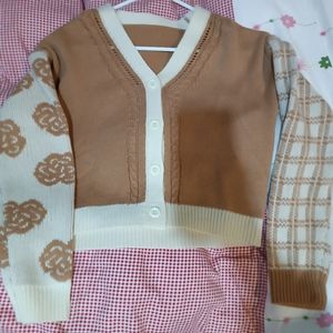 Coffee Brown & Cream/Beige Button up Cardigan